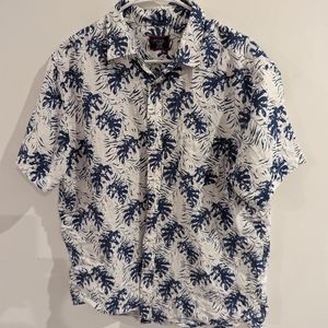 Untuckit Dalva Linen Tropical Print Short Sleeve Button Down Shirt Mens XL